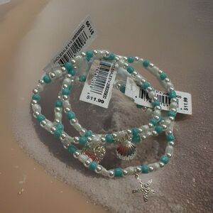 PERIWINKLE by BARLOW Starfish Sand Dollar Turquoise Bead Stretch Bracelets NEW